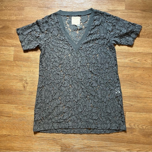 Chaser Tops - Chaser Dark Gray Open Floral Lace short sleeve tee/coverup